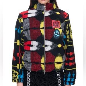 NWT Chopova Lowena Ranger Fleece Zip Up Jacket in Black Multi Brand New